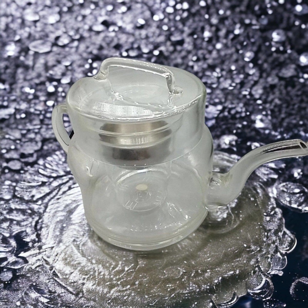 Three Piece Teapot Clear With Infuser & Stainless Stainer Made in Romania ~ READ